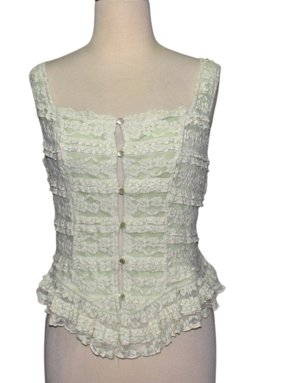 Kimchi Blue Urban Outfitters Ruffle Lace Tank Top Square Neck Romantic Buttons L